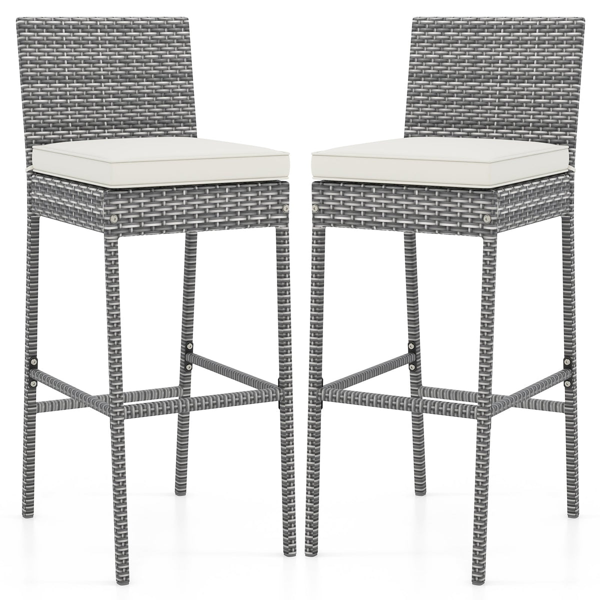 Set of 2/4 Patio Wicker Barstools with Soft Seat Cushion and Cozy Footrest DirectDeals