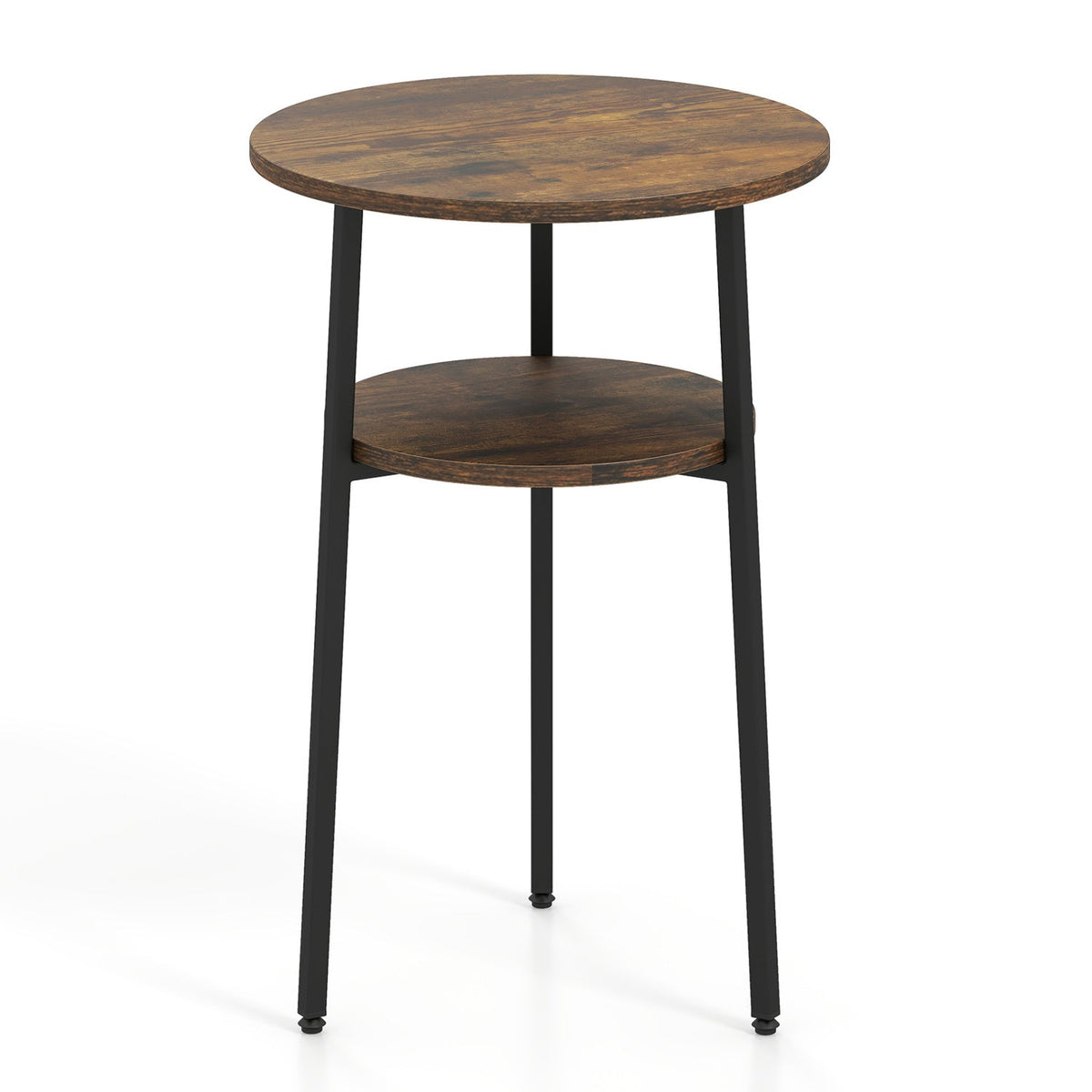 Round Side Table Set with Storage Shelf - Rustic Brown DirectDeals