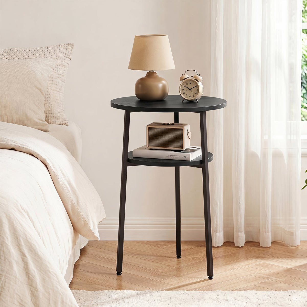 Round Side Table Set with Storage Shelf - Rustic Brown DirectDeals
