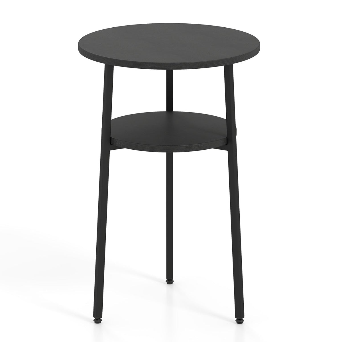 Round Side Table Set with Storage Shelf - Rustic Brown DirectDeals