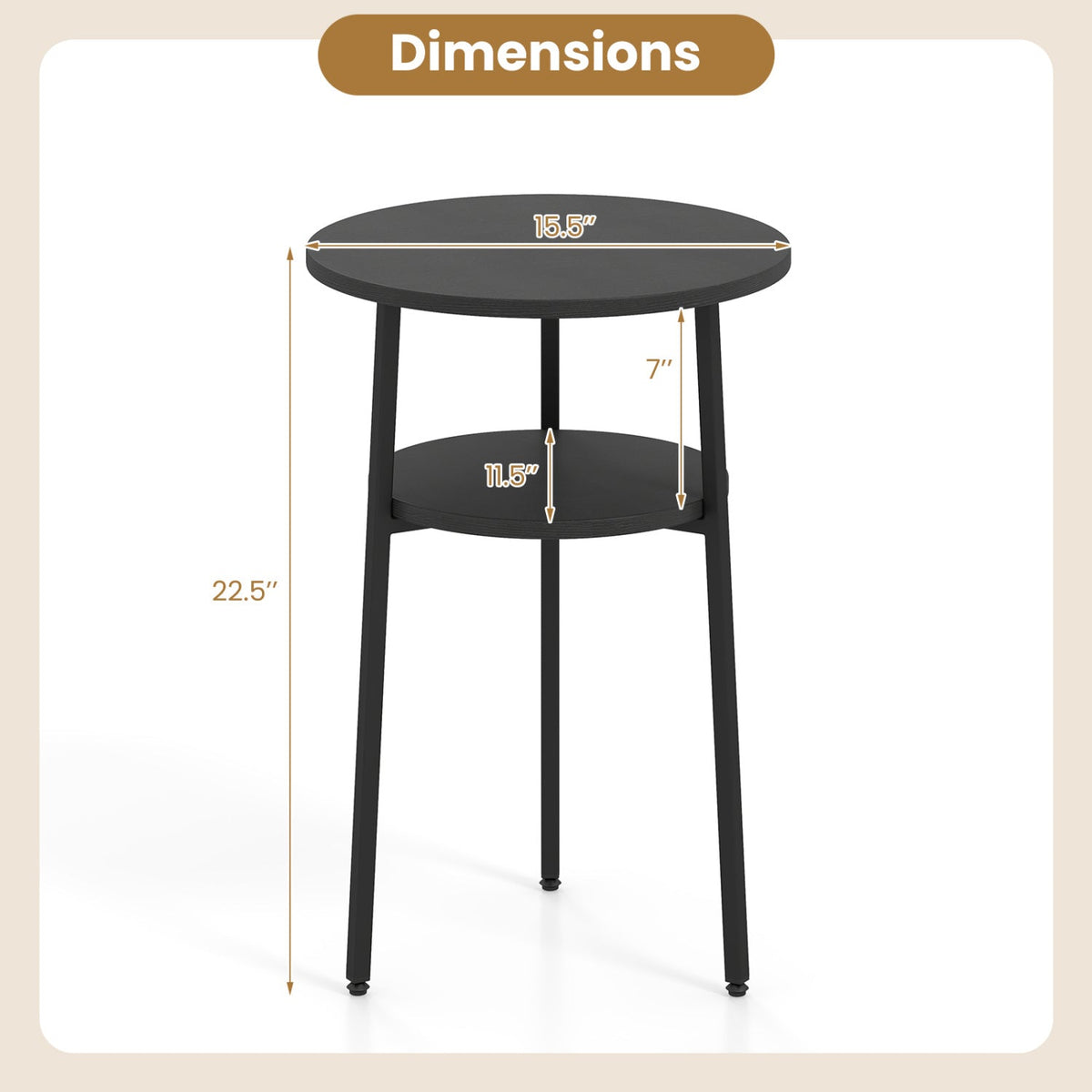 Round Side Table Set with Storage Shelf - Rustic Brown DirectDeals