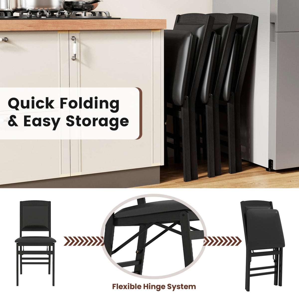 Set of 4 Folding Dining Chairs with Padded Seat and High Backrest