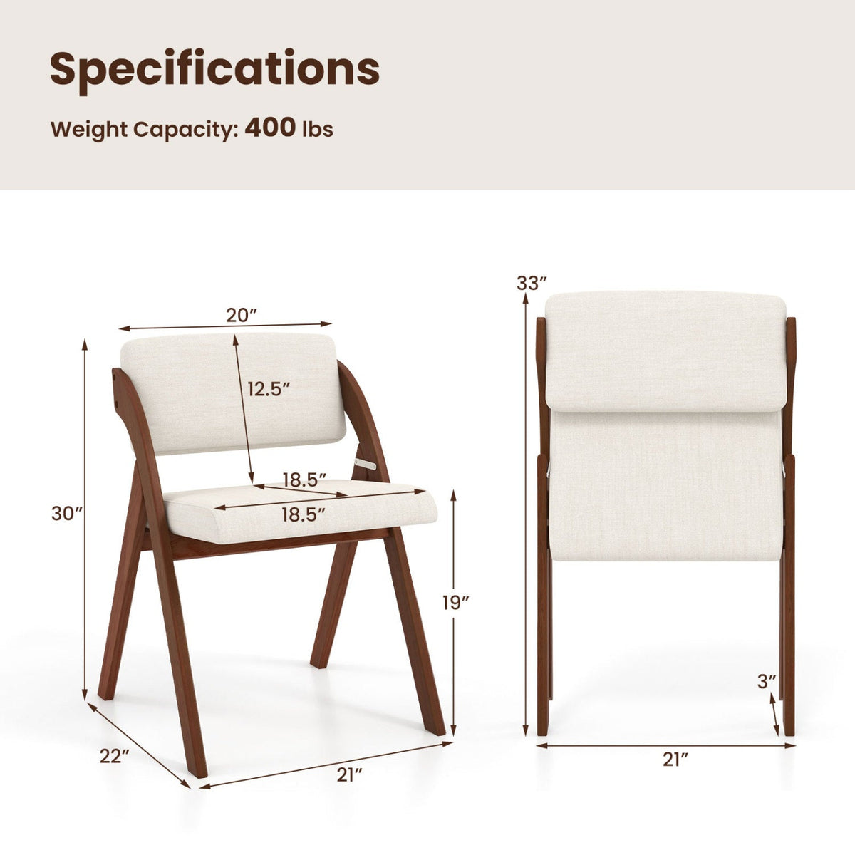 Set of 4 Folding Kitchen Dining Chairs with Rubber Wood Legs