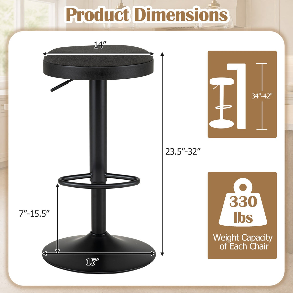 Adjustable Swivel Bar Stools Set of 4 with Padded Seats DirectDeals