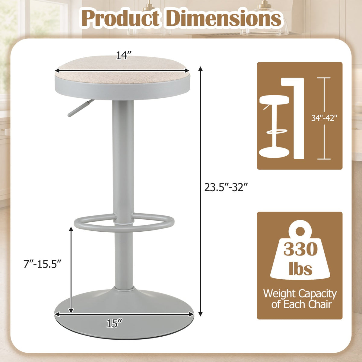 Adjustable Swivel Bar Stools Set of 4 with Padded Seats DirectDeals