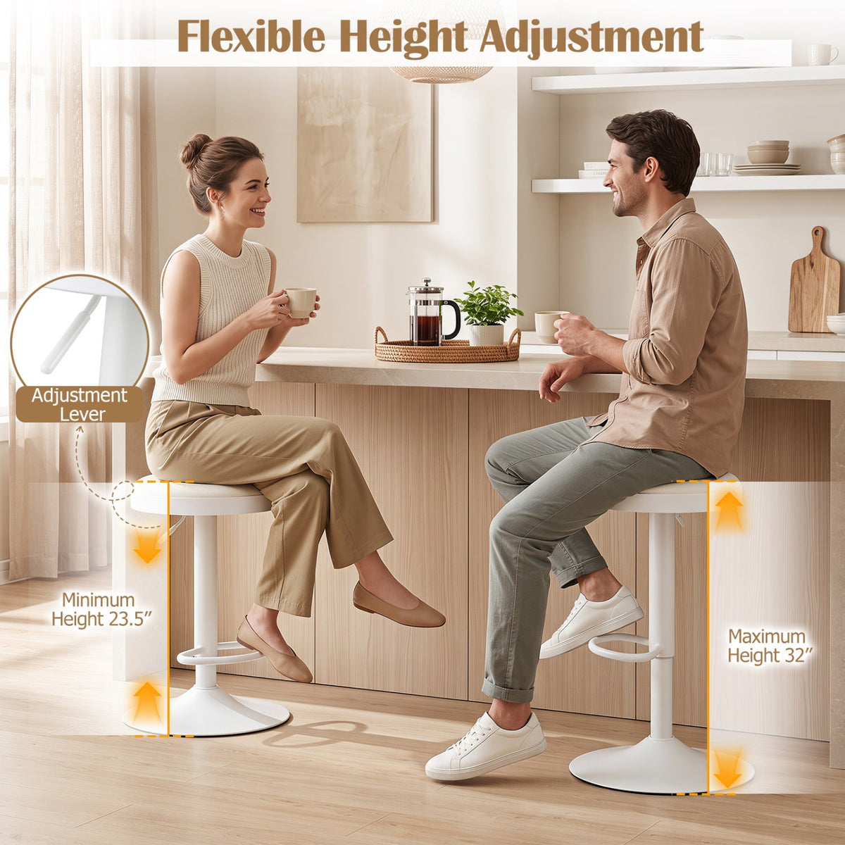 Adjustable Swivel Bar Stools Set of 4 with Padded Seats DirectDeals