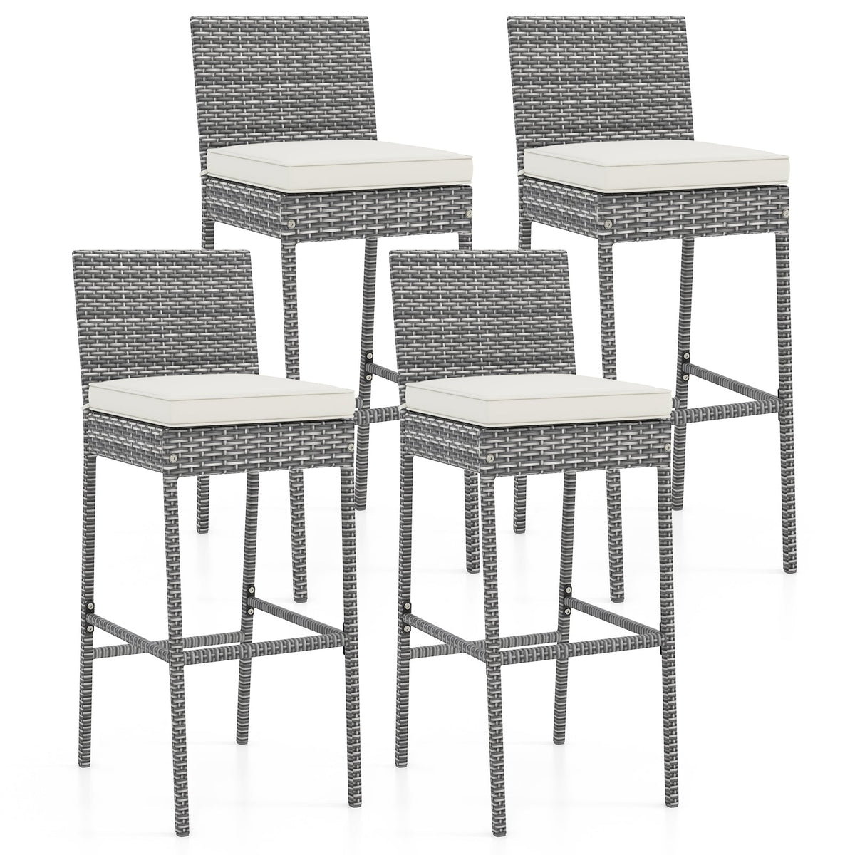 Set of 2/4 Patio Wicker Barstools with Soft Seat Cushion and Cozy Footrest DirectDeals