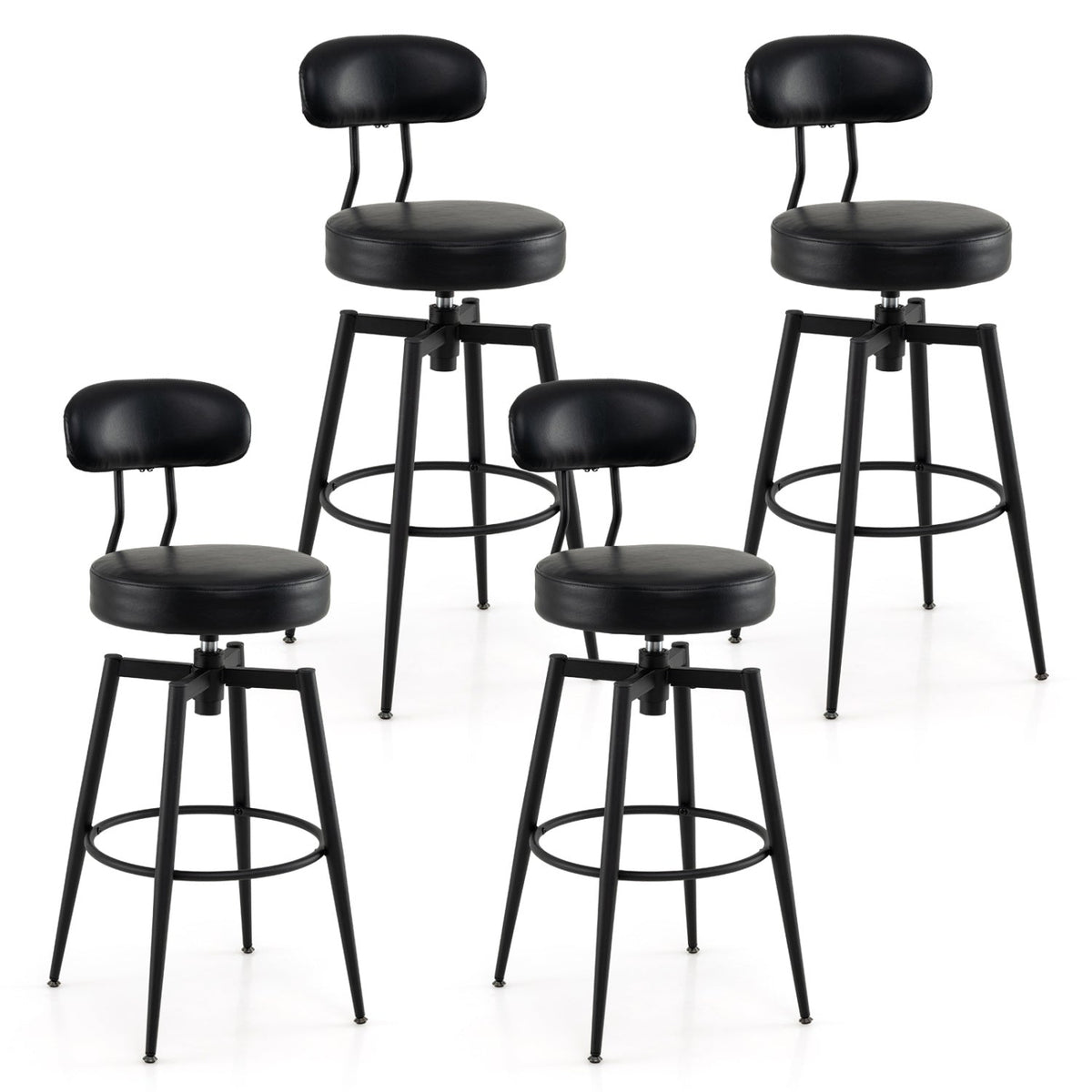 Set of 4 Swivel Barstools Faux Leather with Upholstered Seat and Back