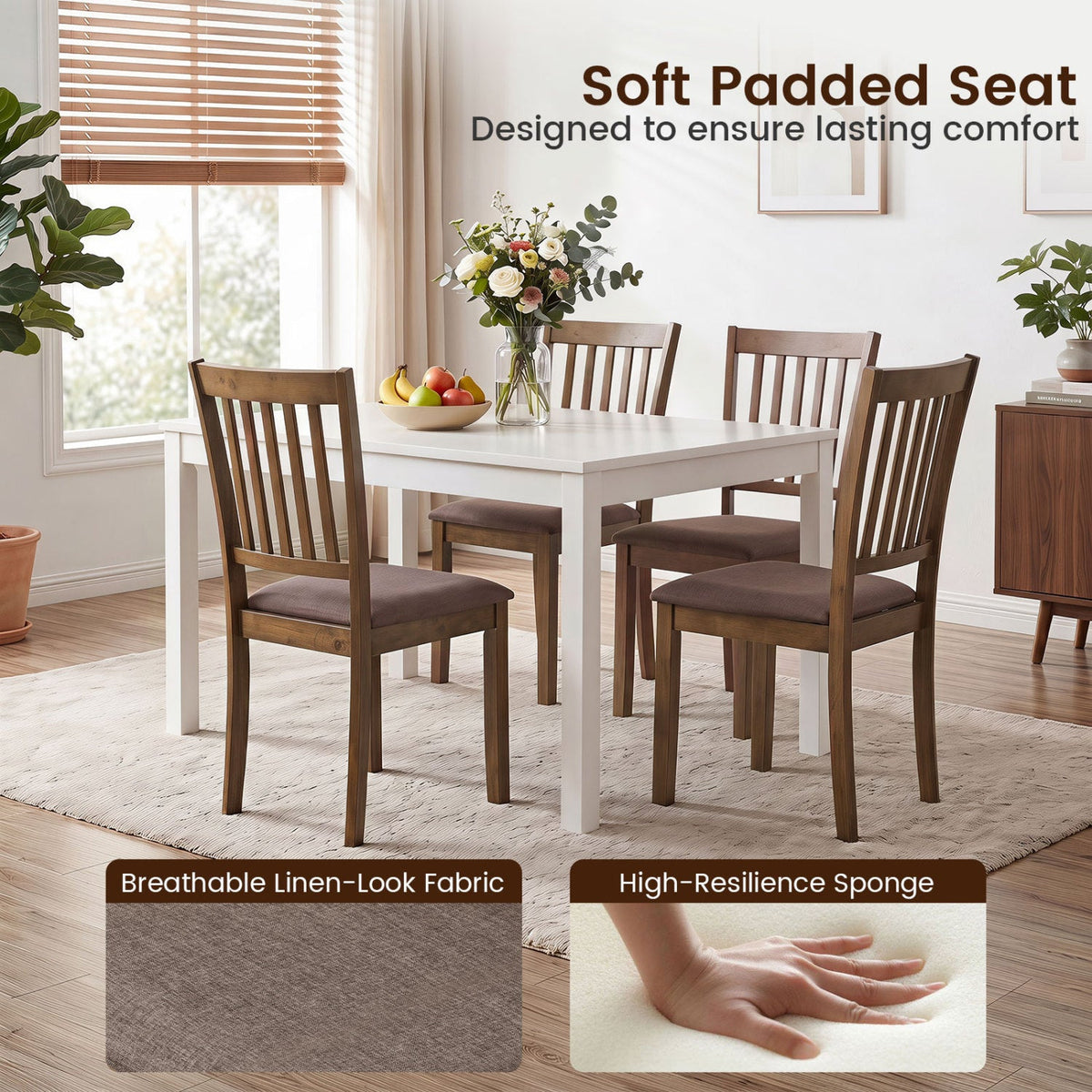 Upholstered Dining Chairs Set of 4 with Rubber Wood Frame DirectDeals
