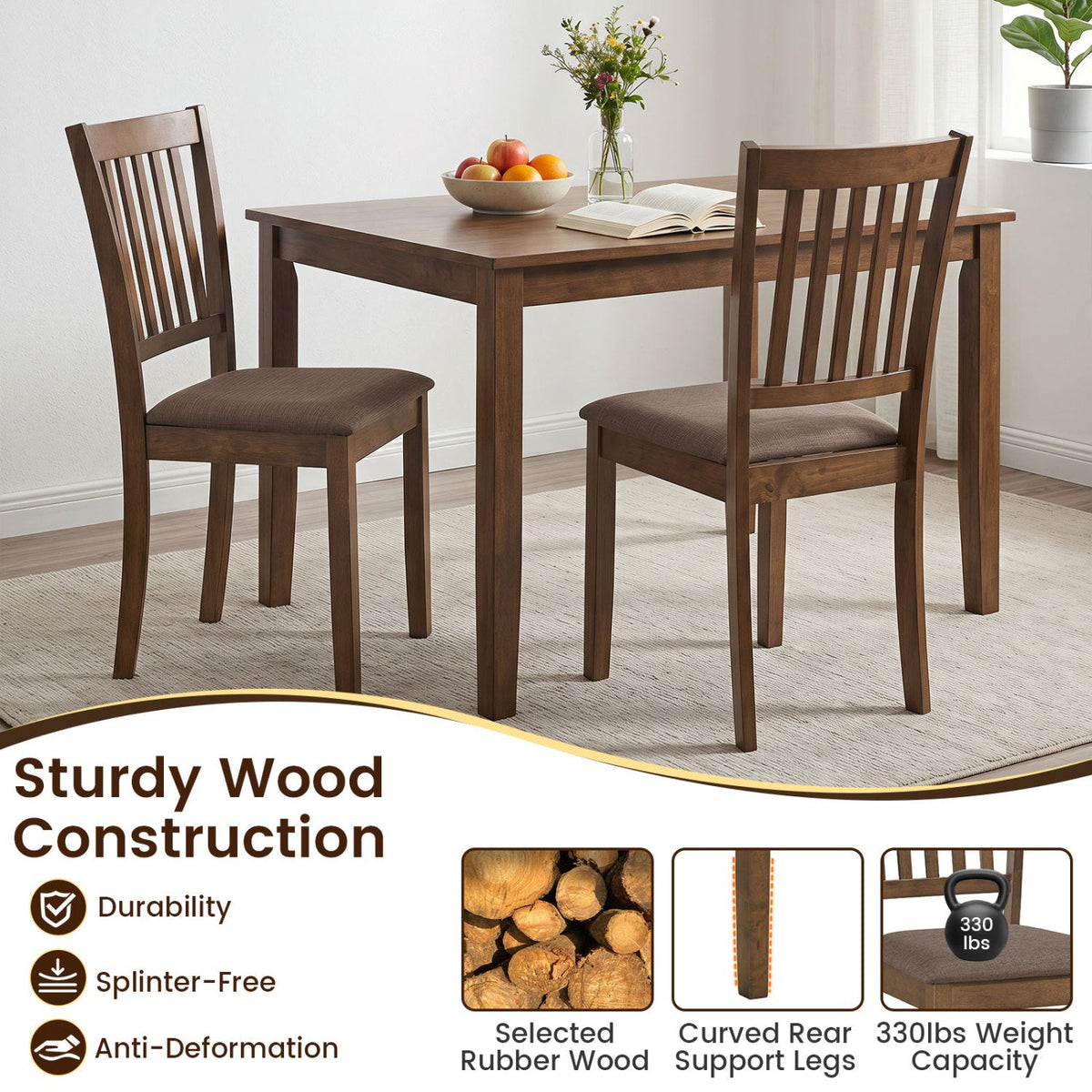 Upholstered Dining Chairs Set of 4 with Rubber Wood Frame DirectDeals