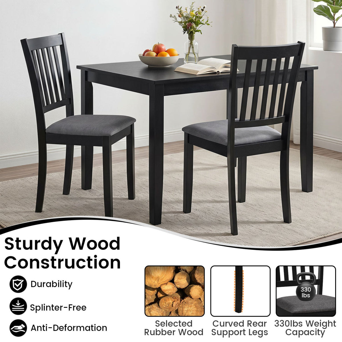 Upholstered Dining Chairs Set of 4 with Rubber Wood Frame DirectDeals