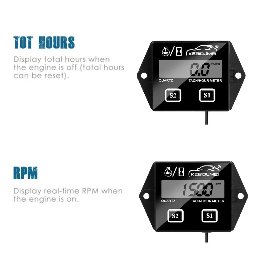 Digital Motor Speedmeter Engine Hour Meter Tachometer | LCD RPM Gauge for Gasoline 2/4 Stroke MyPetiteCar.com