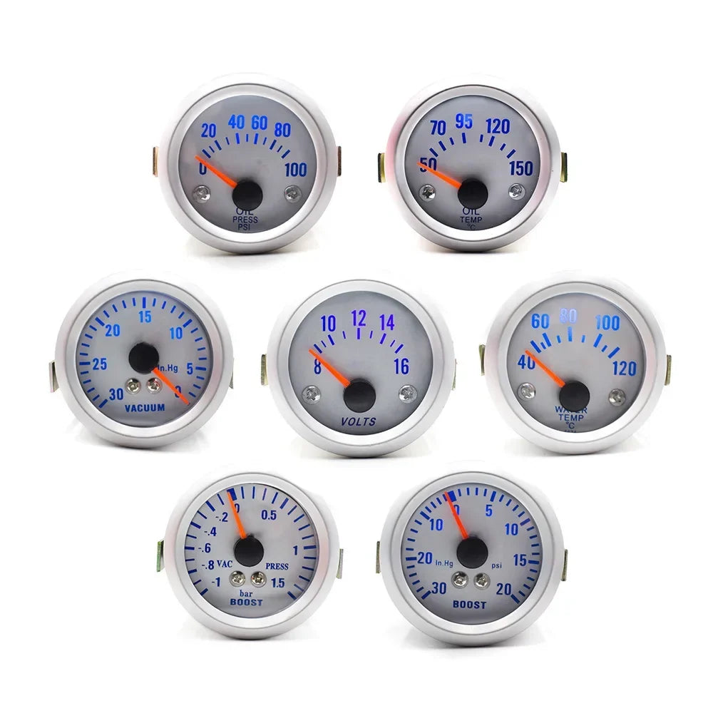 52mm 7-in-1 Car Gauge Set | LED Boost, Water Temp, Oil Pressure & Tachometer