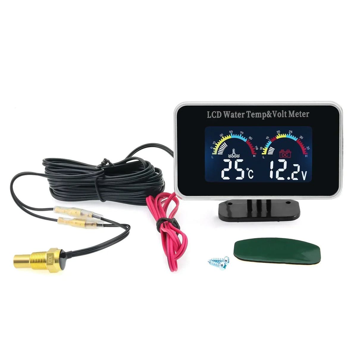 3-in-1 Digital LCD Gauge for Oil Pressure, Water Temp & Voltage | 9-36V