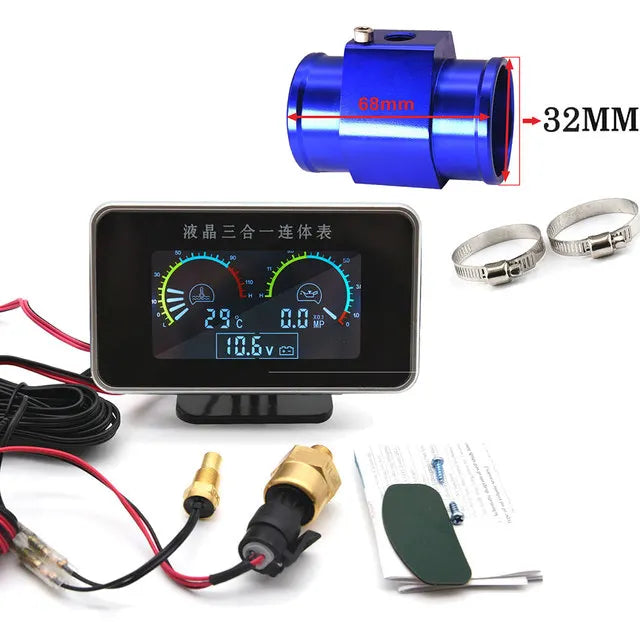 Universal 3 in 1 Digital Truck Car Gauge | Water Temp Oil Pressure Voltmeter 12V