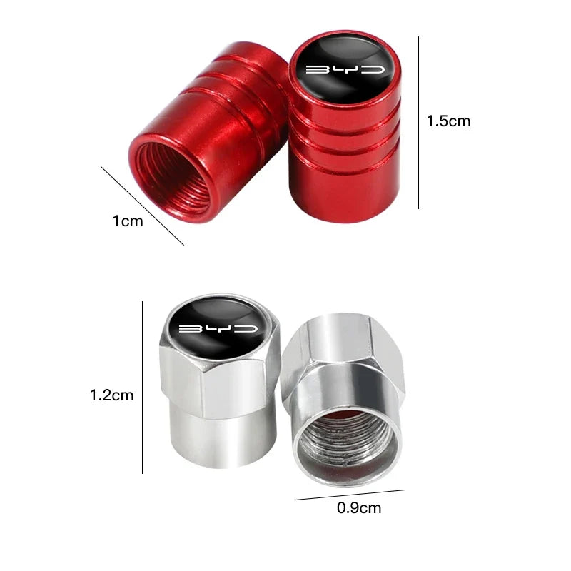 4Pcs Aluminum Alloy Tire Valve Caps for BYD Models | Waterproof Dustproof Cover Set