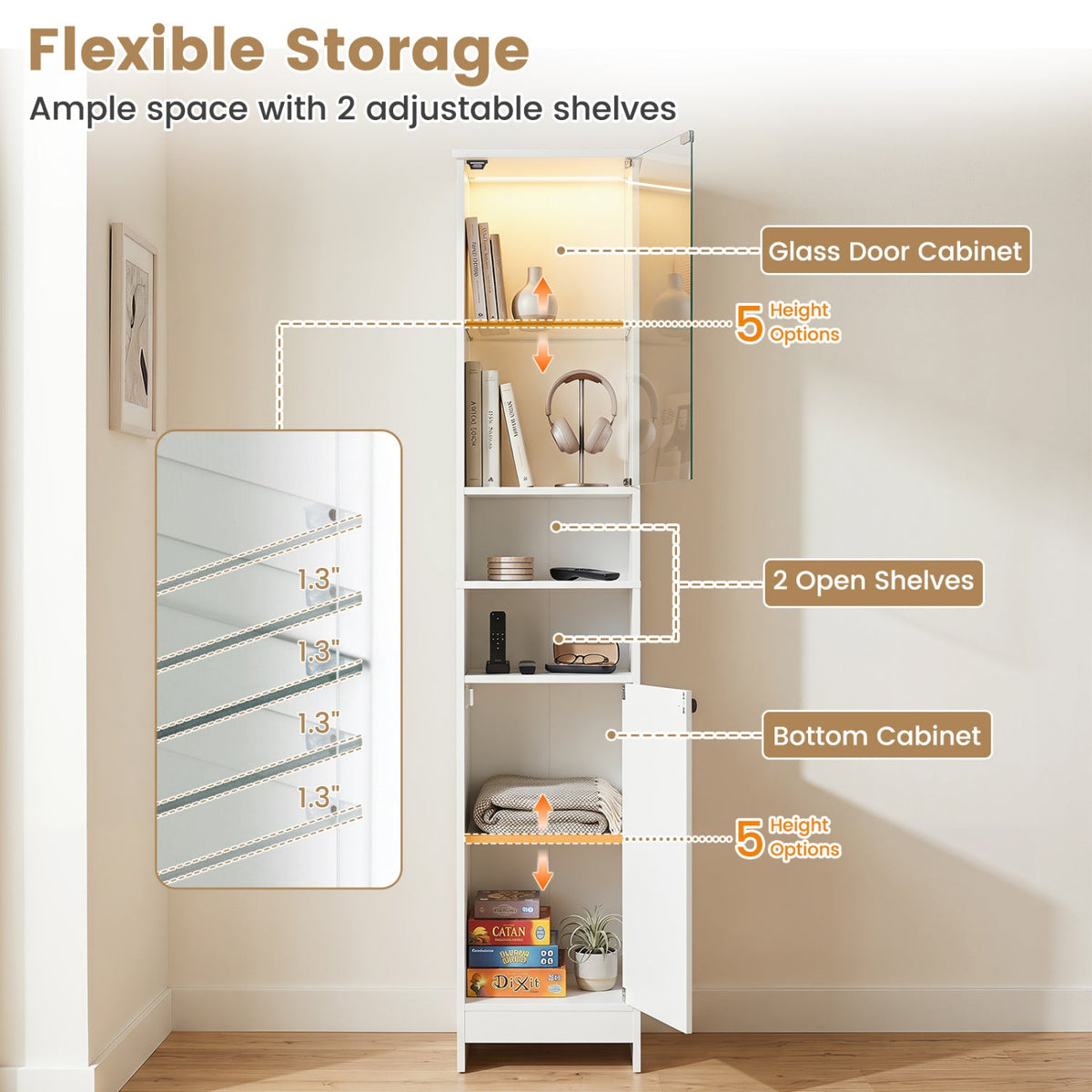 Tall Bathroom Storage Cabinet with LED Lights and Adjustable Shelves DirectDeals