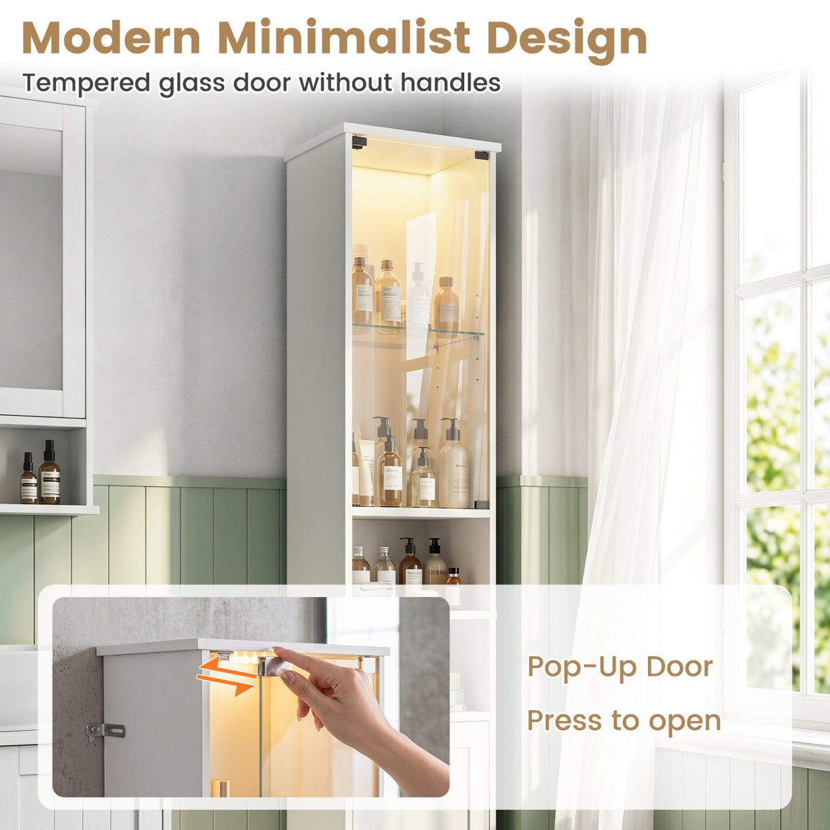 Tall Bathroom Storage Cabinet with LED Lights and Adjustable Shelves DirectDeals