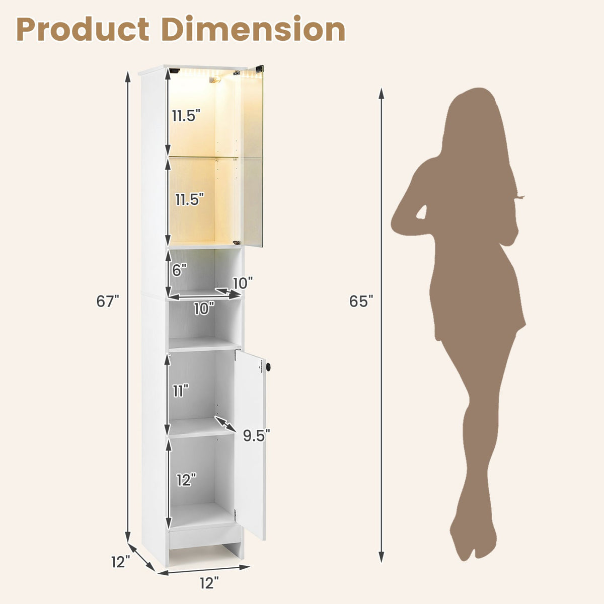 Tall Bathroom Storage Cabinet with LED Lights and Adjustable Shelves DirectDeals