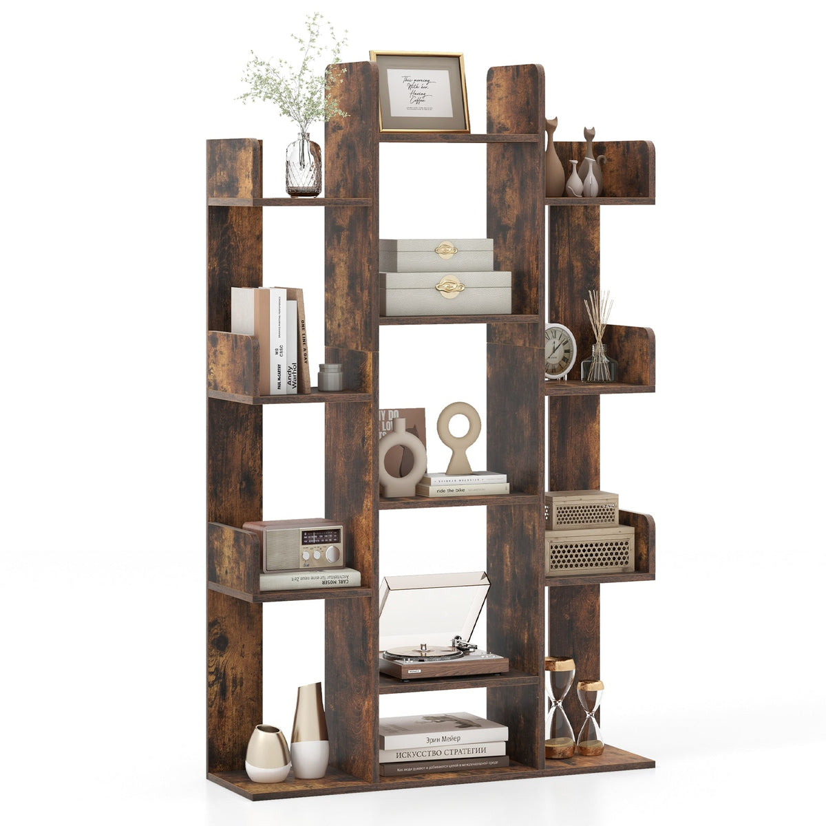 Tree-Shaped Bookshelf with 13 Compartments
