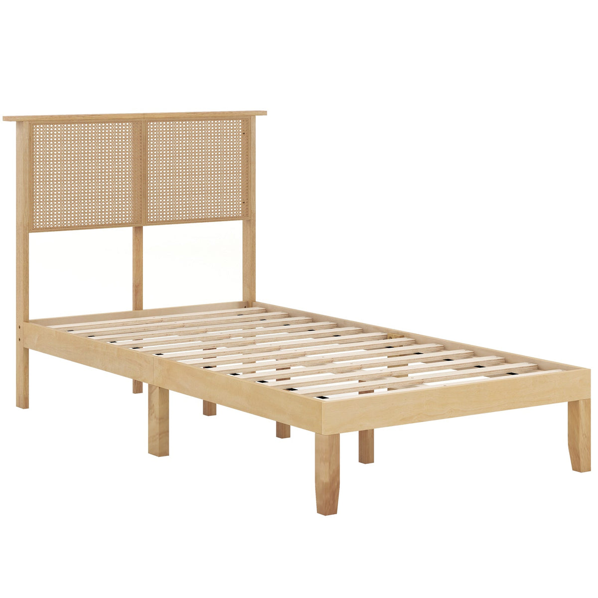 Twin/Full/Queen Size Bed Frame with Rattan Headboard