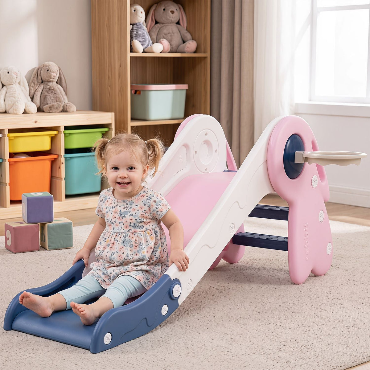 3 in 1 Toddler Slide Baby Slide Climber Playset with Basketball Hoop and Basketball DirectDeals