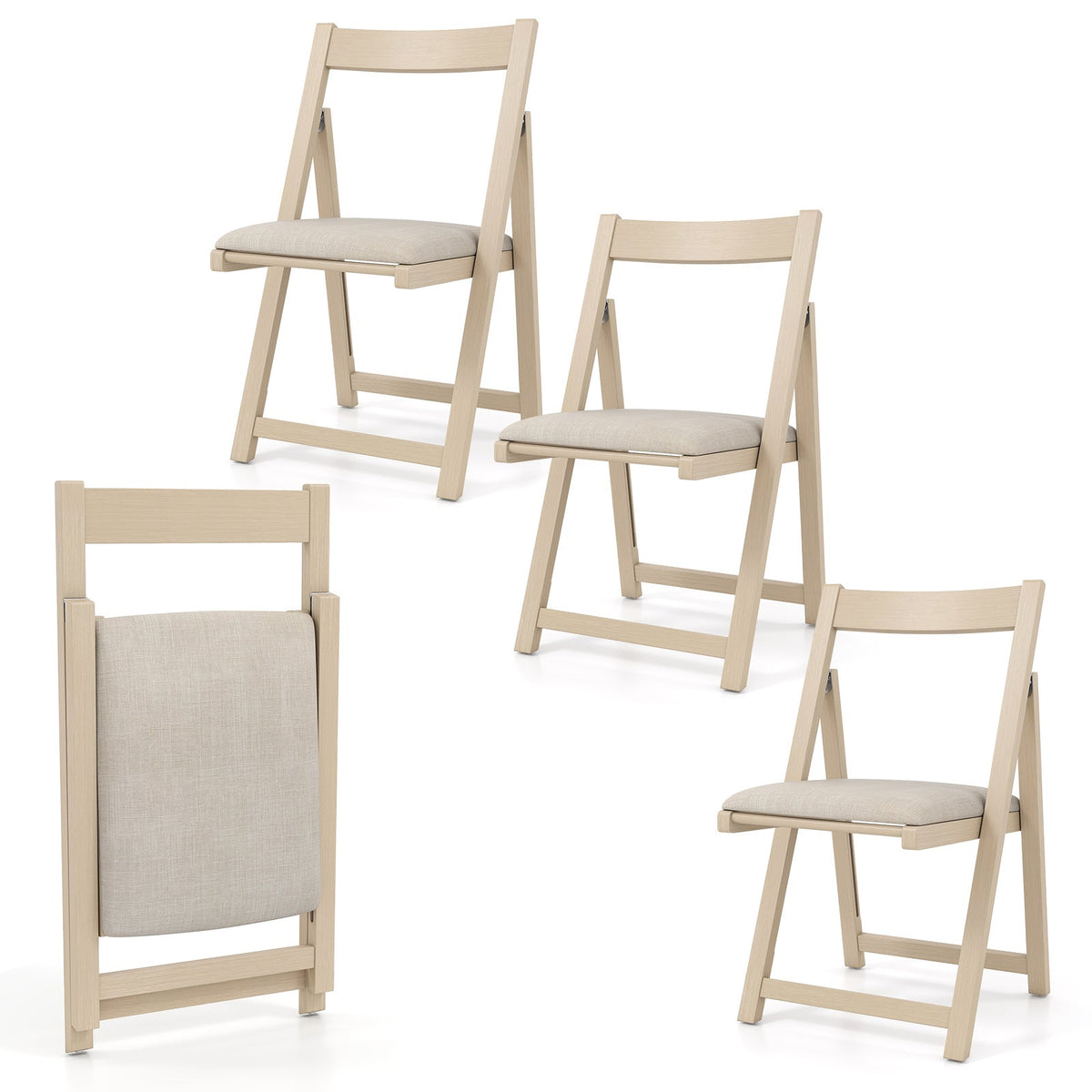 Folding Upholstered Dining Chair Set of 4 with Curved Backrest
