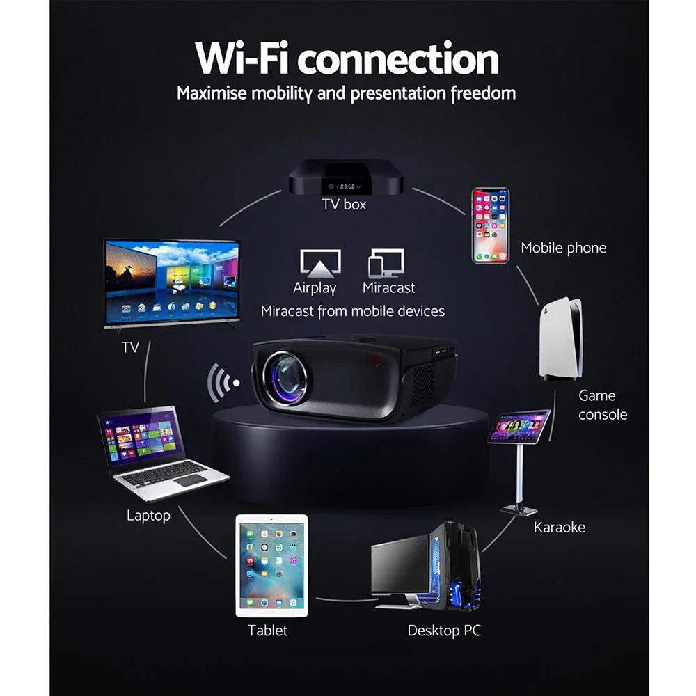 Devanti Mini Video Projector Wifi USB HDMI Portable 2000 Lumens HD