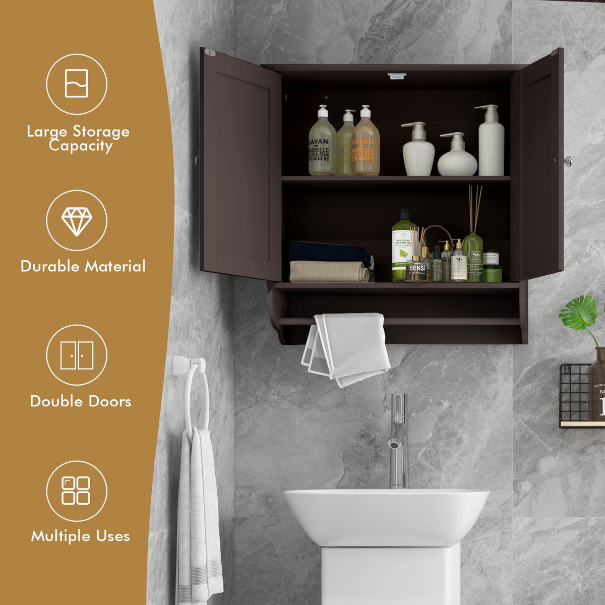 Wall Mounted Bathroom Storage Medicine Cabinet with Towel Bar
