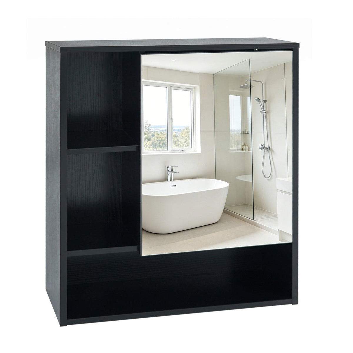 Wall-Mounted Mirror Cabinet with Hidden & Open Storage DirectDeals