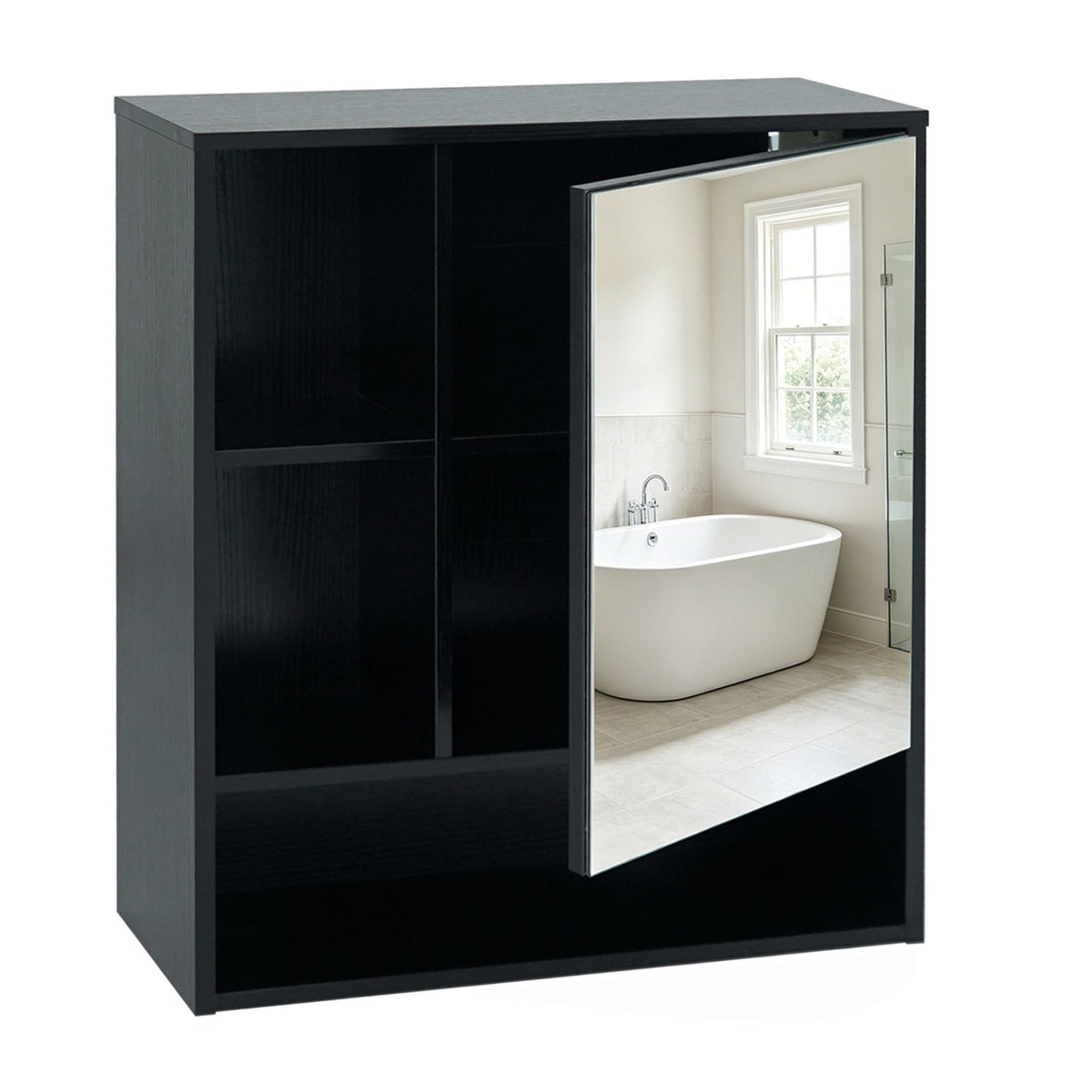 Wall-Mounted Mirror Cabinet with Hidden & Open Storage DirectDeals
