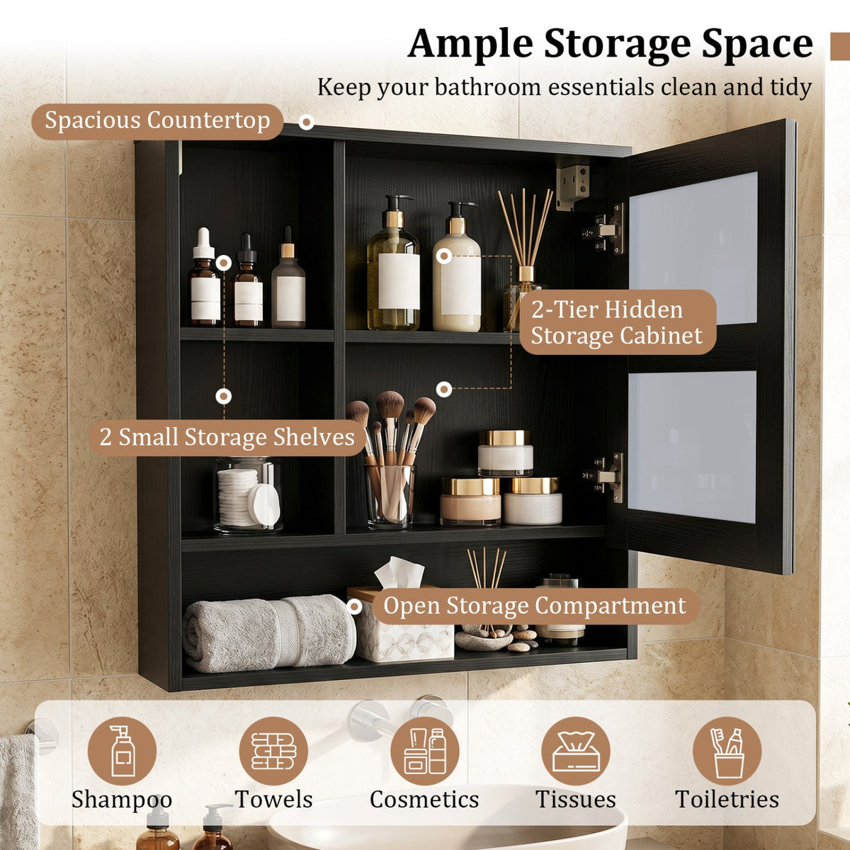 Wall-Mounted Mirror Cabinet with Hidden & Open Storage DirectDeals