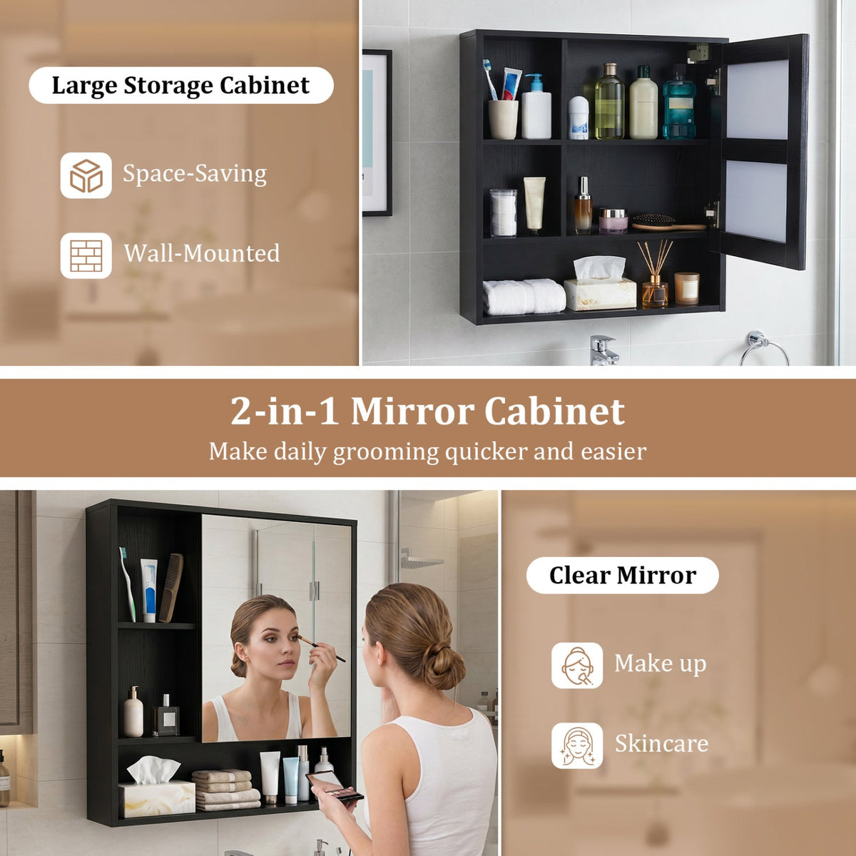 Wall-Mounted Mirror Cabinet with Hidden & Open Storage DirectDeals