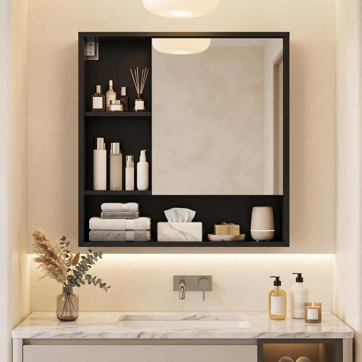 Wall-Mounted Mirror Cabinet with Hidden & Open Storage DirectDeals