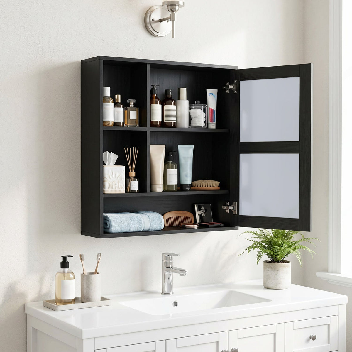 Wall-Mounted Mirror Cabinet with Hidden & Open Storage DirectDeals