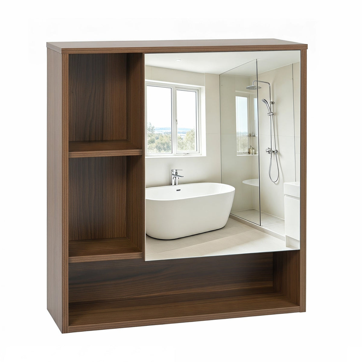 Wall-Mounted Mirror Cabinet with Hidden & Open Storage DirectDeals