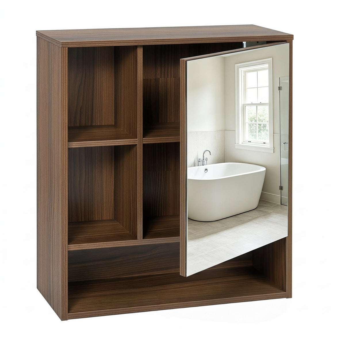 Wall-Mounted Mirror Cabinet with Hidden & Open Storage DirectDeals