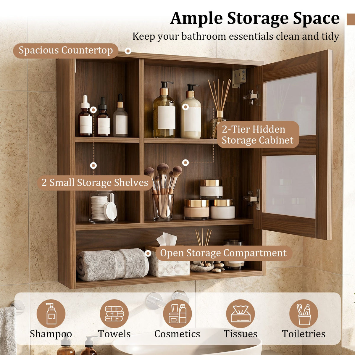 Wall-Mounted Mirror Cabinet with Hidden & Open Storage DirectDeals
