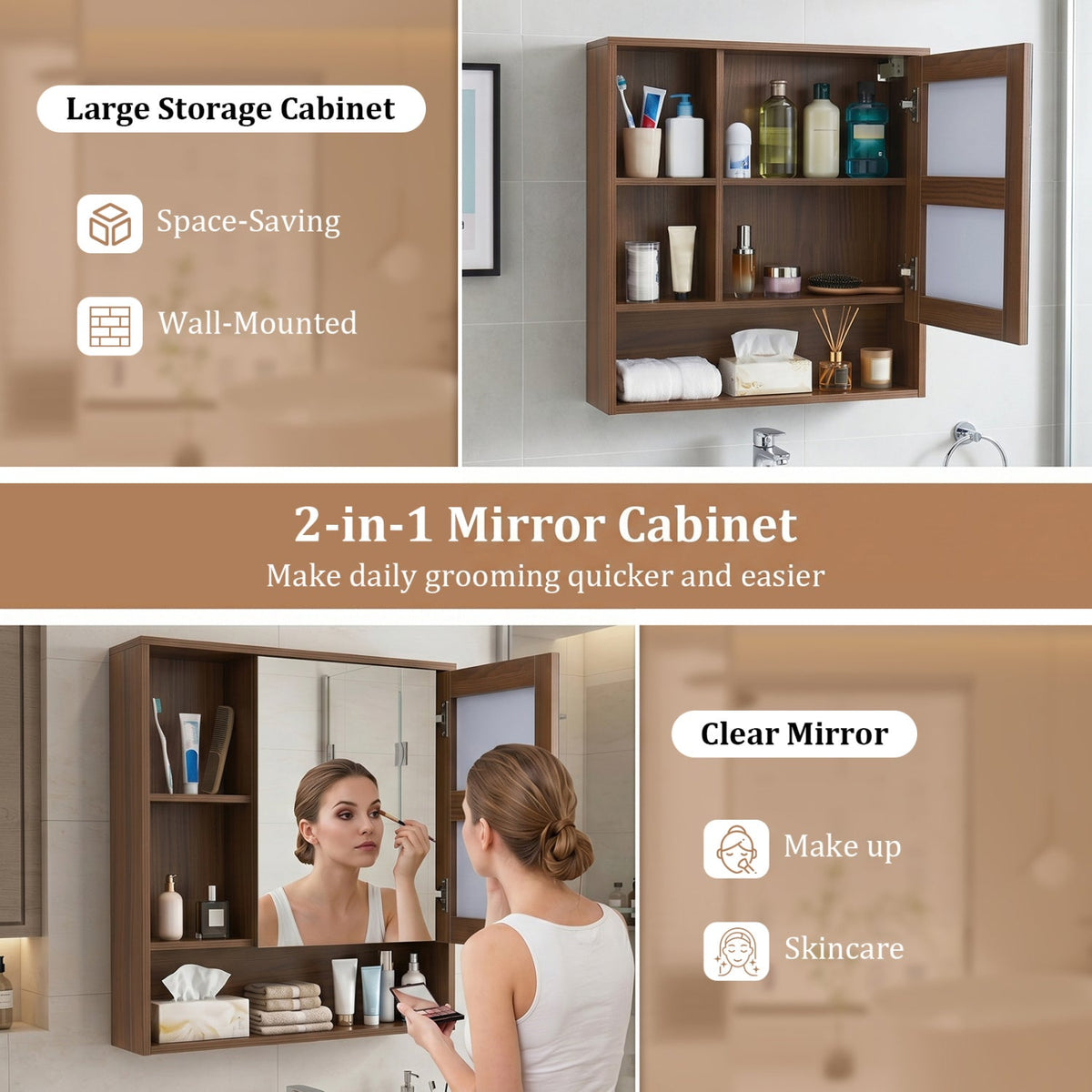 Wall-Mounted Mirror Cabinet with Hidden & Open Storage DirectDeals