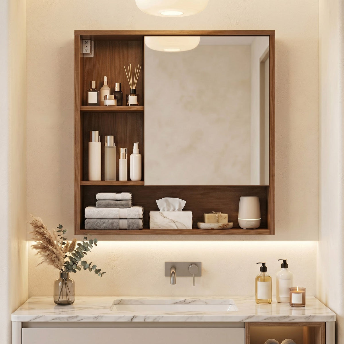 Wall-Mounted Mirror Cabinet with Hidden & Open Storage DirectDeals