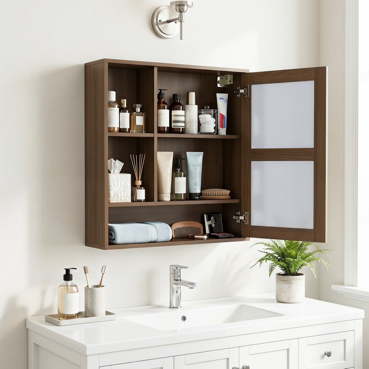 Wall-Mounted Mirror Cabinet with Hidden & Open Storage DirectDeals
