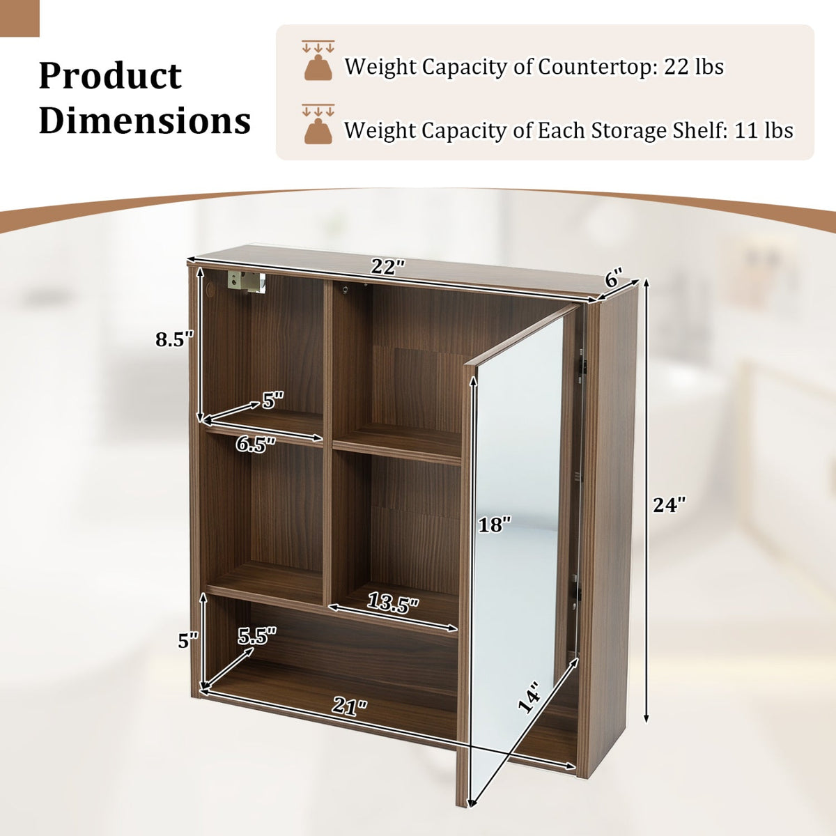 Wall-Mounted Mirror Cabinet with Hidden & Open Storage DirectDeals