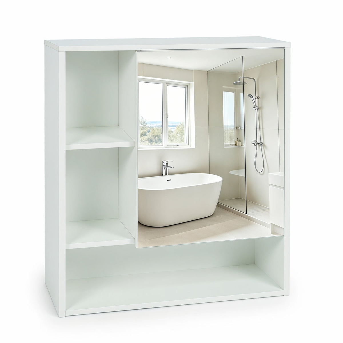Wall-Mounted Mirror Cabinet with Hidden & Open Storage DirectDeals