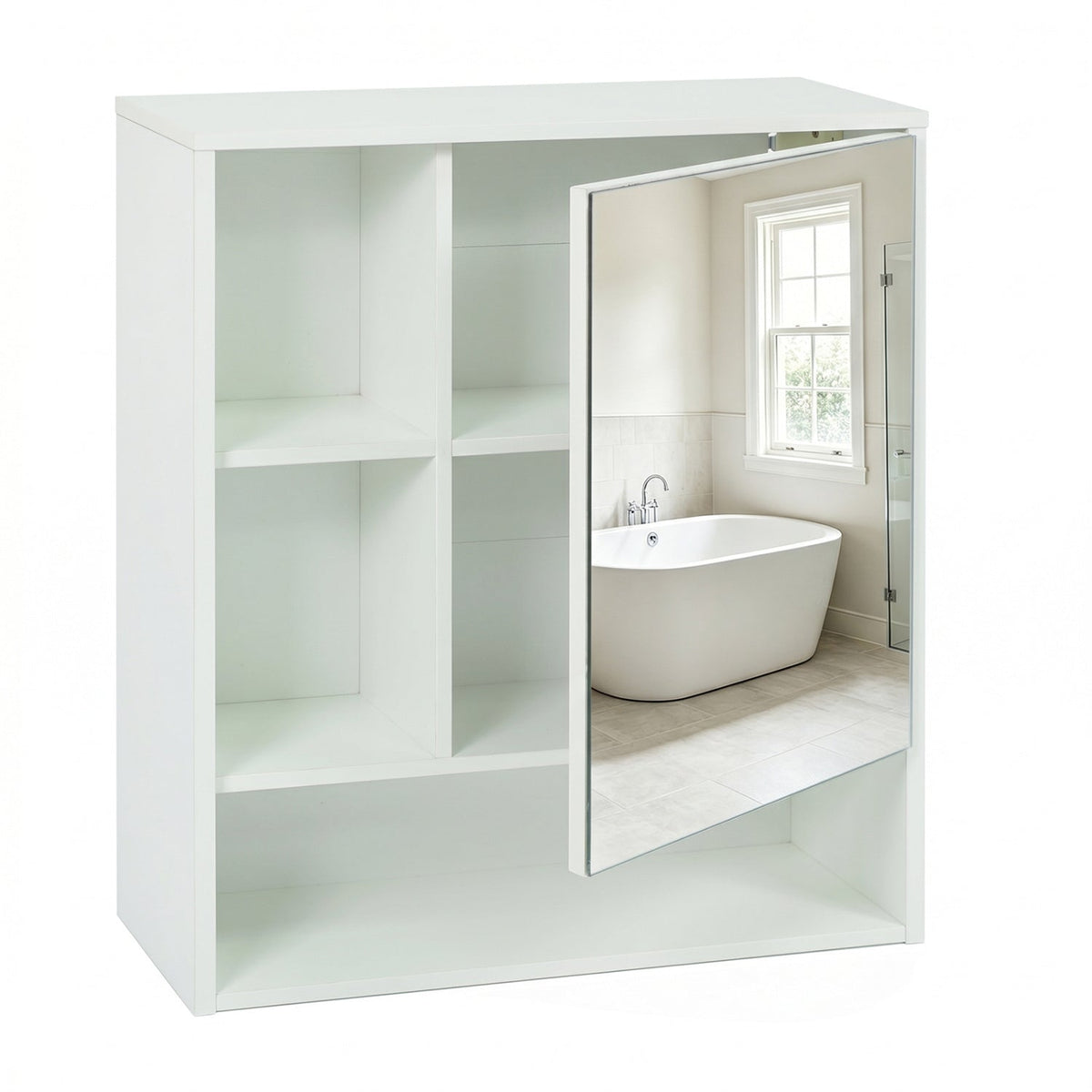 Wall-Mounted Mirror Cabinet with Hidden & Open Storage DirectDeals