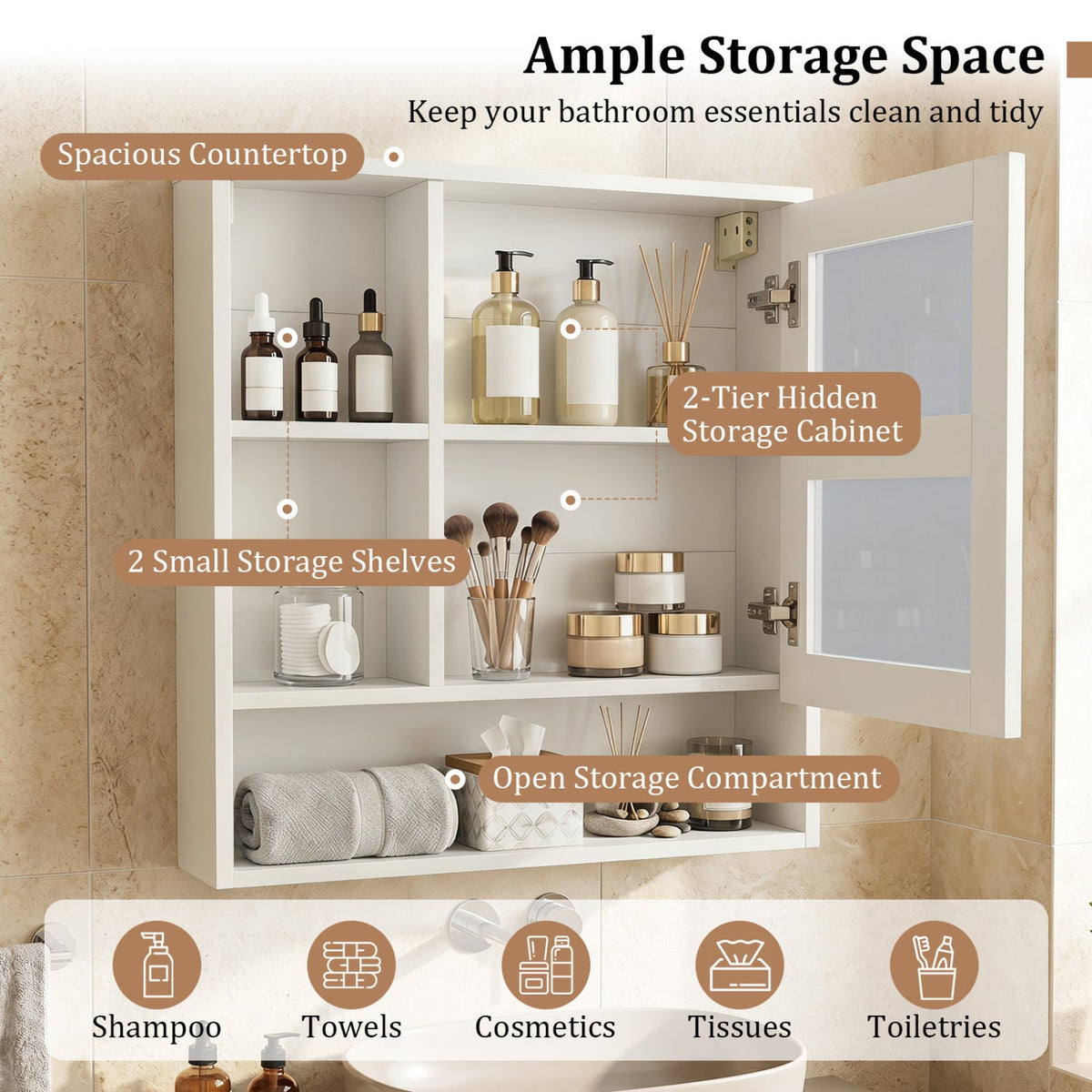 Wall-Mounted Mirror Cabinet with Hidden & Open Storage DirectDeals