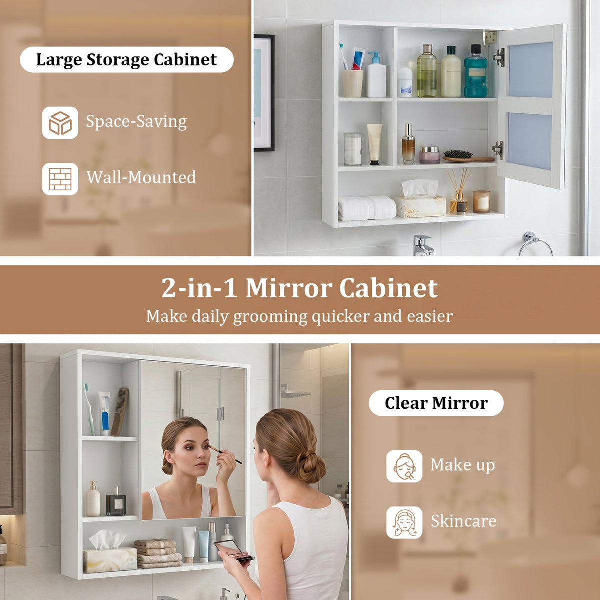 Wall-Mounted Mirror Cabinet with Hidden & Open Storage DirectDeals