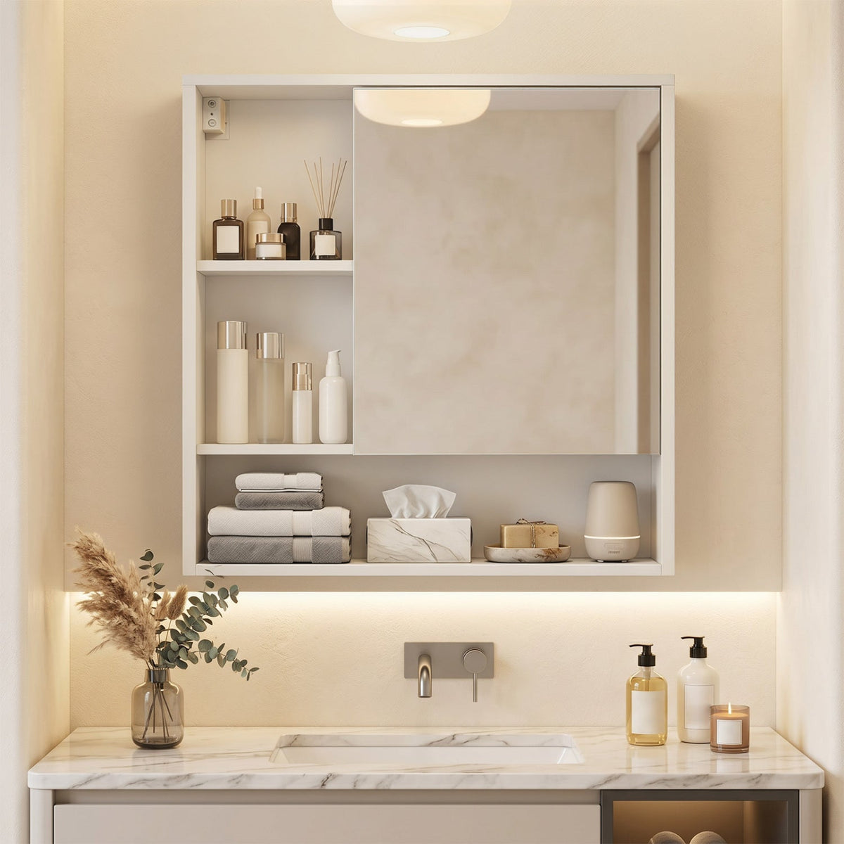 Wall-Mounted Mirror Cabinet with Hidden & Open Storage DirectDeals