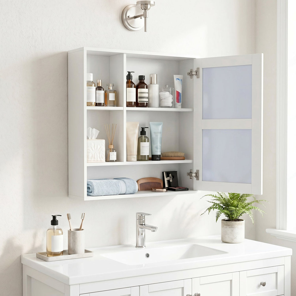 Wall-Mounted Mirror Cabinet with Hidden & Open Storage DirectDeals