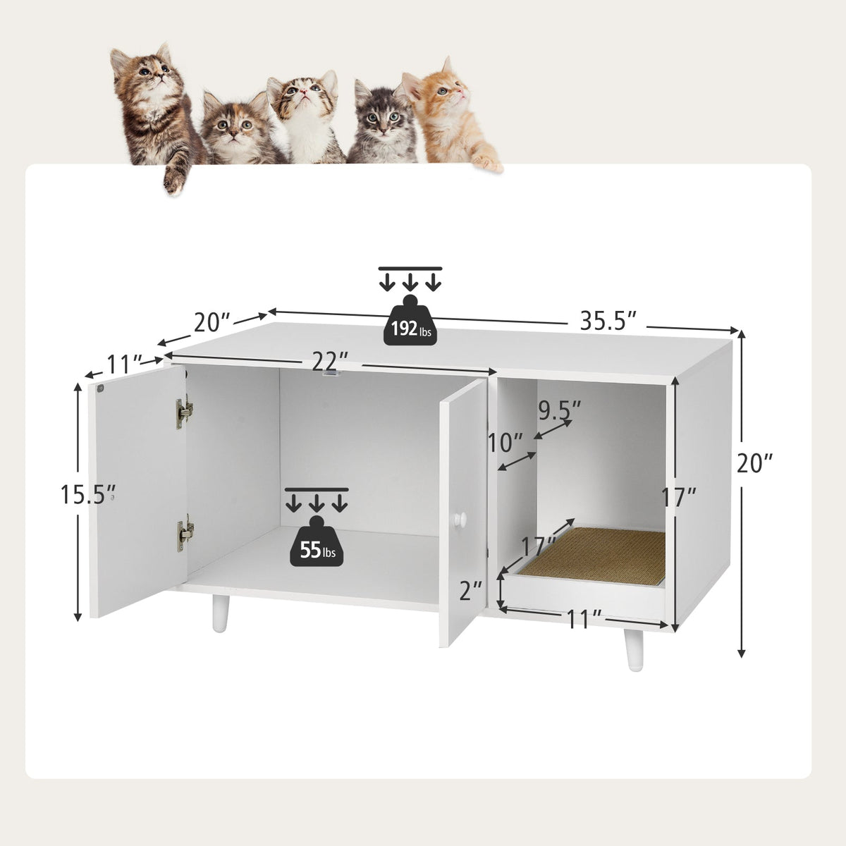 Cat Litter Box Enclosure with Divider and Double Doors