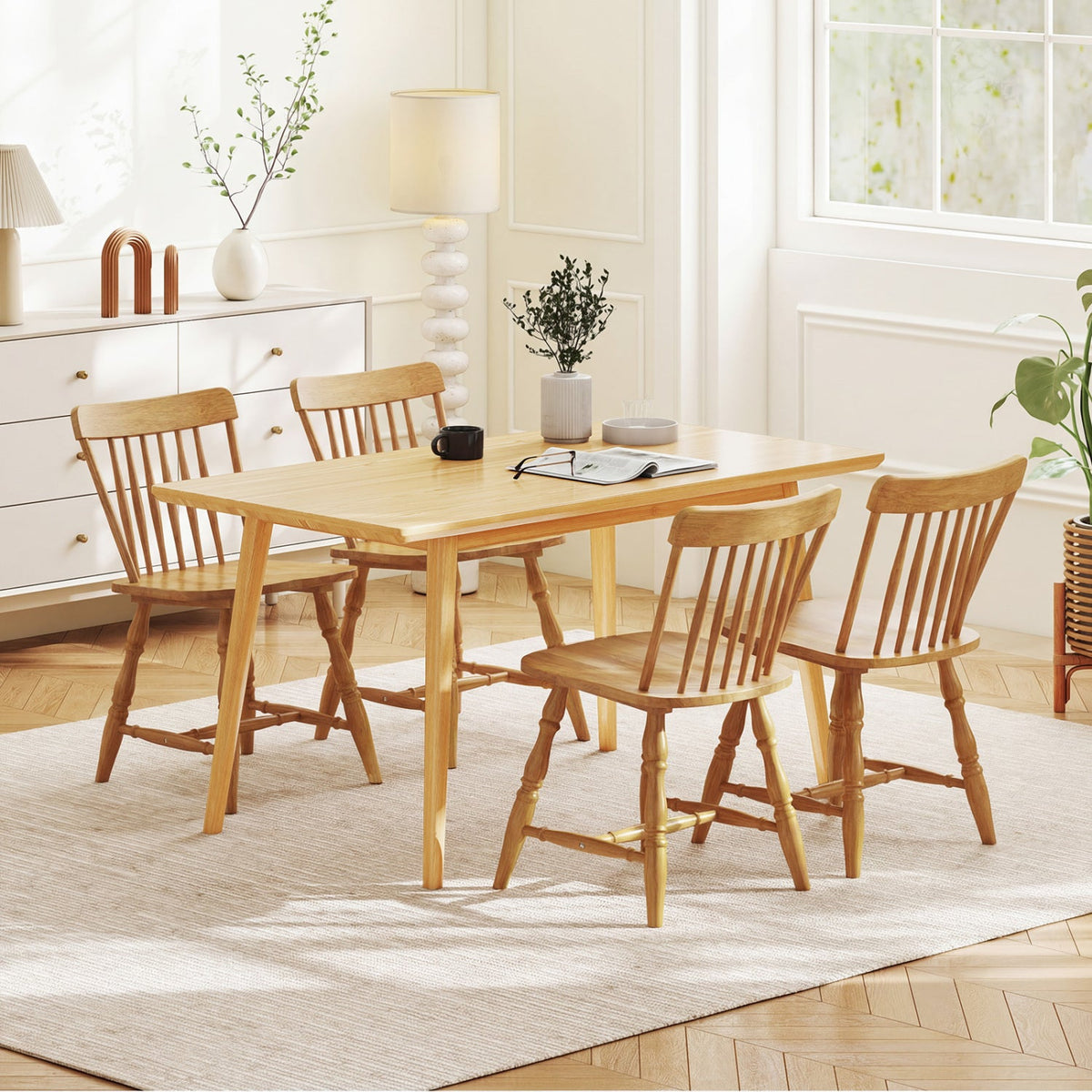 Windsor Dining Chairs Set of 2 with Curved Spindle Back